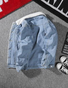 Men's Denim Jacket Autumn Winter Thickened Fleece Collar Cotton Jacket Loose Fit Warm Korean Style Lamb Velvet Lined Coat