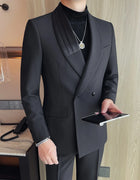 Luxury Gentleman's Suit Jacket Men's Business Casual Slim Fit Double Breasted Suit Jacket Wedding Groom Banquet Party Blazers