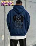 Men Casual Hooded Sweatshirt Retro Gothic Angel Wing Sword Thorn Art Print Y2K Dark Streetwear Hoodie