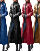 Winter Women's Fashion Cyberpunk Leather Long Jacket Casual Loose Button Solid Color Coats Lapel Biker Jacket Plus Size