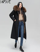 AYUNSUE Real Fur Coat Women Real Fox Fur womens Parka Liner Detachable 2025 Winter Clothes Warm Raccoon Fur Collar Шуба Женская