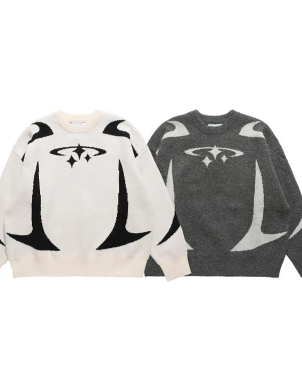 Men's Vintage Knitwear Y2K Stars Print Sweaters Male Winter Harajuku Oversized Pullover Sweater Unisex All-match Casual Clothes