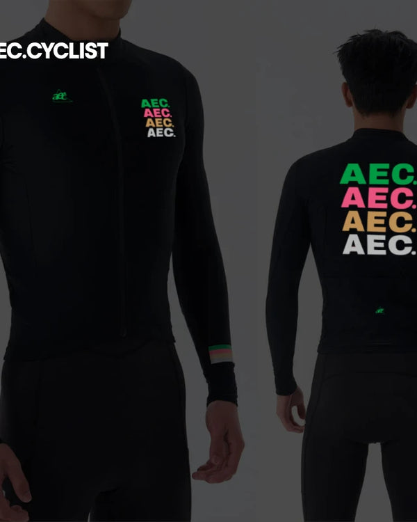 AEC.CYCLIST Men Women Fleece Cycling Jersey Reflective Logo Autumn Winter Thermal Black Bike Shirts YKK Zipper MTB Clothing