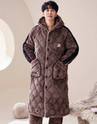 Big Size M-2XL Winter Men Bath Robe+Pant 3 Layer Clip Cotton Hooded Robe Male Thick Dressing Gown Pijamas Hombre