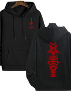 Mens Gothic Hoodie Satanic Symbol Print Street Fashion Warm Pullover Autumn Winter Male Home Outdoor Comfort Casual Sweatshirt