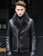 Winter Mens Clothing New Fur collar Turn-down Genuine Leather Men Solid Color Outerwear Coat Thick Warm Parkas