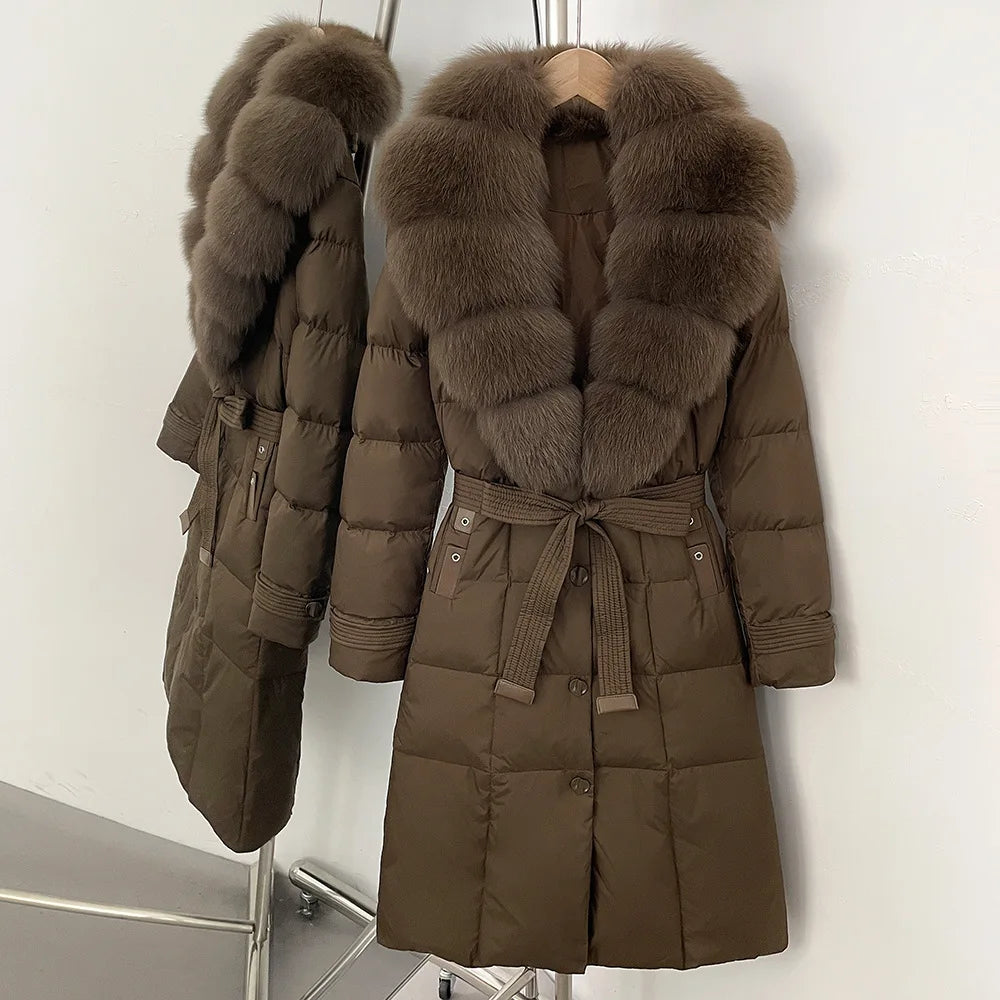 Warm Female Feathers Reality Fur Jacket White Duck Down Coat Women Waterproof Real Fox Fur Collar Autumn Winter Puffer Jacket