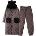 Big Size M-2XL Winter Men Bath Robe+Pant 3 Layer Clip Cotton Hooded Robe Male Thick Dressing Gown Pijamas Hombre