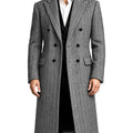 Men‘s Herringbone Long Overcoat Double Breasted Peak Lapel Slim Fit Wool Blend Topcoat Winter Formal Business Long Coat Jacket