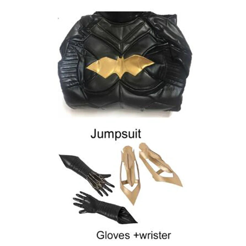 Arkham Knight Barbara Gordon Cosplay Costume Battle Bat Suit With Cape Mask Black Jumpsuit Halloween Carnival Women Outfit