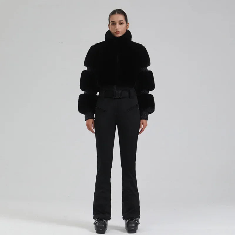 New Women Slim Skiing Jumpsuit Snowfield Waterproof Adult Ski Clothes Female Winter Outdoor Sport Suit Warm Thick Snow Tracksuit