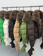 High quality winter new women's fox fur collar hooded down jacket y2k fashionable casual thick warm goose down coat warm gloves
