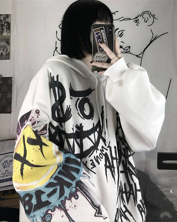 Gothic Japan Cartoon Hip Hop Hoodie Sweatshirt Oversize Women Spring Autumn Funny Punk Hoodies Tops Females Clothes Hoodie Girl