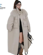Workwear Down Jacket, High-end Mid-length Casual Coat with Large Fur Collar. New Style for Women's Winter 2025