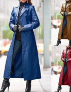 2020 Women Autumn Winter Solid Color Faux Leather Long Slim Wind Coat Windbreaker Women's Clothing женская куртка femme veste