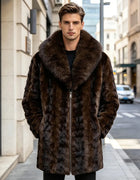 Cropped Mink Fur Coat With Fox Fur Collar Mid-length Natural Fur Coat Real Mink Fur Zippered Jacket Luxury Men's Winter Jacket