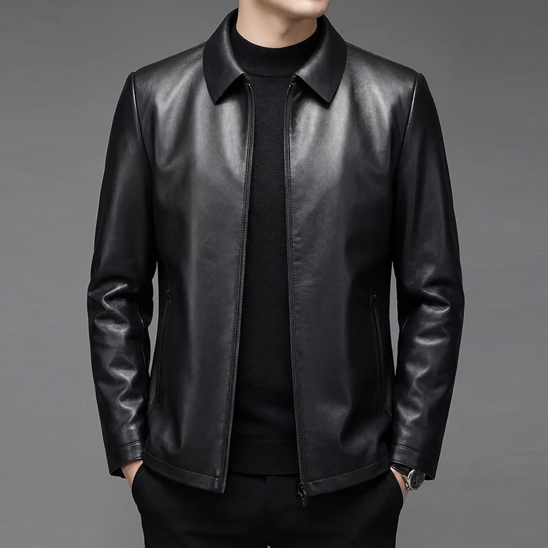 100% sheepskin genuine leather men's stylish and fashionable leather jacket, high-end quality fashion outerwear, new style men's