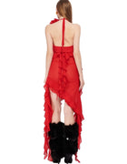 TWOTWINSTYLE Solid Spliced Appliques Chic Dresses For Women V Neck Sleeveless High Waist Sexy Patchwork Ruffles Dress Female New