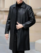 Fleece Lining Jacket Coat Stylish Men's Fleece-lined Leather Jacket Lapel Windbreaker with Pockets Single for Autumn/winter
