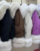 New Natural Fox Fur Collar Puffer Jacket Winter Clothing Women Fashion Loose White Duck Down Caot Loose Real Fur Parker Overcoat