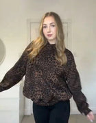 Vintage Chic Leopard Print Hoodie Casual Long Sleeve Loose Pullover Hooded Sweatshirts Lady Trendy Fashion High Street Outfit