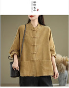 2026 New Retro Corduroy Jacket Women Spring Autumn With Improved Tang Style Loose Single-breasted Stand Coat Female Top