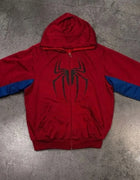 Unisex Fashion Cosplay Hooded Jacket Red Blue Colorblock Spider Pattern Hoodie Casual Y2K Streetwear Long Sleeve Sweatshirt Top