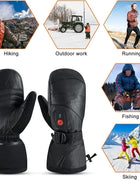Winter Ski Snowboard Gloves Rechargeable Heated Thermal Leather Waterproof High Temperature Mittens With Battery Woman Men Black