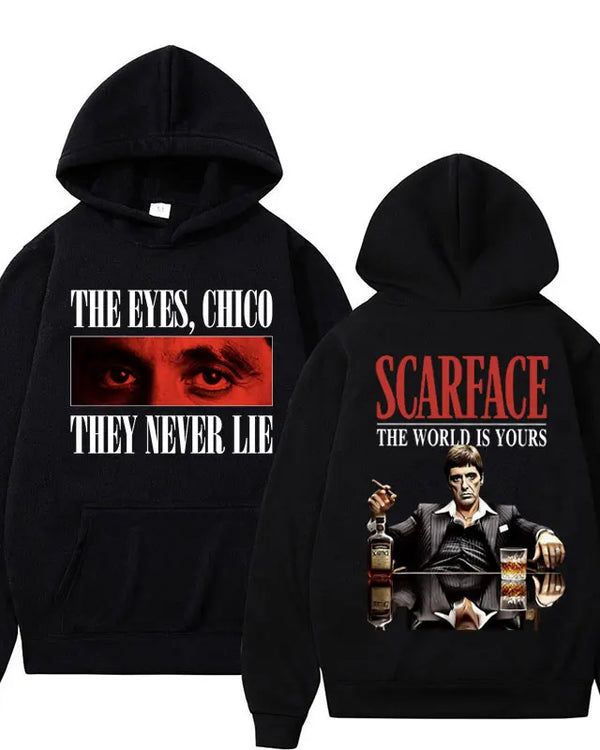 Tony Montana Scarface Vintage Style Hoodie The World Is Yours Men's Hip Hop Harajuku Hoodie Oversized Fleece Fashion Pullovers