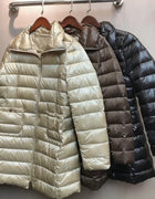 Down jacket women's winter 2025 new comfortable casual goose down warm medium long plaid jacket