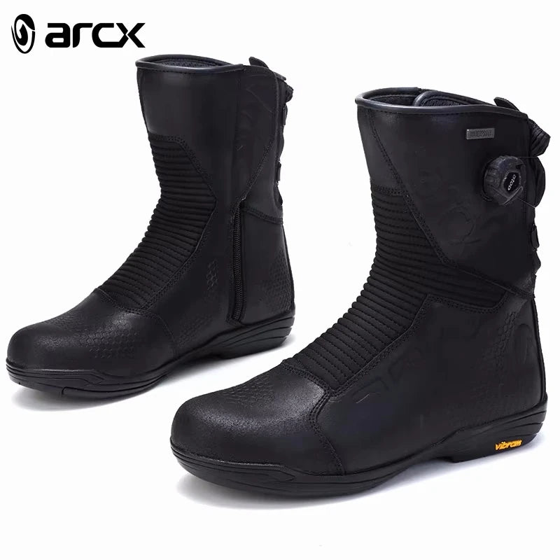 ARCX Black Motorcycle Boots Waterproof Men's Riding Shoes Real Cowhide Leather Ankle Protecion Motocross Off-Road Racing Gears