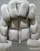 New Natural Fox Fur Collar Puffer Jacket Winter Clothing Women Fashion Loose White Duck Down Caot Loose Real Fur Parker Overcoat
