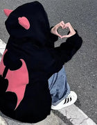 Evil Horns Hoodies Women Men Vintage Harajuku Hoody Zip Up Sweatshirt Hip Hop Streetwear Y2k Aesthetic Grunge Cardigan Tops