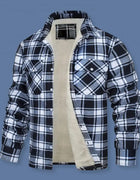Men's fleece jacket with lamb fleece lining, zippered buffalo plaid flannel jacket, casual long sleeved warm autumn and winter j