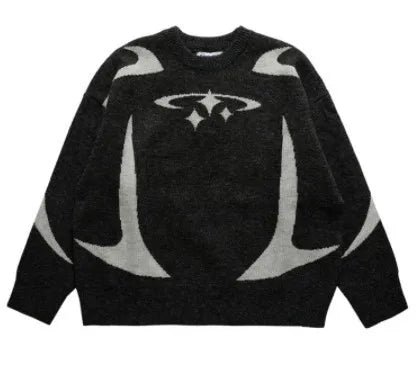 Men's Vintage Knitwear Y2K Stars Print Sweaters Male Winter Harajuku Oversized Pullover Sweater Unisex All-match Casual Clothes