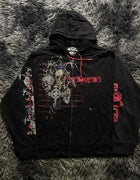 Harajuku Black Hoodie Fashion Street Gothic Skull Oversize Zipper Hoodie Men Women Hip Hop Casual Sweatshirt Personality Hoodie
