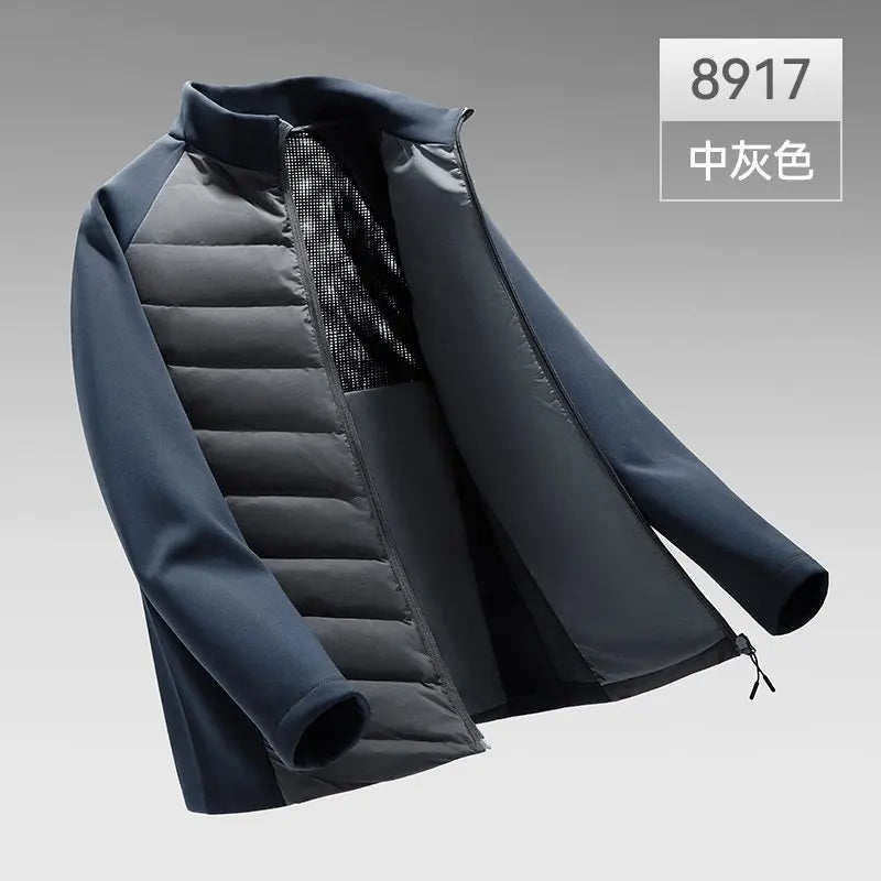 Men's Lightweight Down Jacket Long Sleeve Nylon Spandex Thermal Padded Outdoor Sports Casual Packable Liner Winter Coat