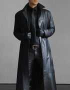 Plus Size Autumn Winter Long Faux Leather Jacket Men Collar Long Sleeve Single Breasted Leather Jacket Windbreaker Outerwear