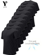 Round Neck T-Shirt 9Pcs Black Ultralight Men Quick Dry Breathable Sweat Shirt for Fitness Gym Running Light Plaid Quick Dry Shor