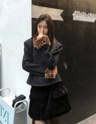 Ladies Coat Jacket New Spring Autumn Short Jackets Korean Leopard Print Fur Collar Besign With Single Breasted Buckle Coats