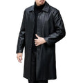 Fleece Lining Jacket Coat Stylish Men's Fleece-lined Leather Jacket Lapel Windbreaker with Pockets Single for Autumn/winter