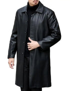 Fleece Lining Jacket Coat Stylish Men's Fleece-lined Leather Jacket Lapel Windbreaker with Pockets Single for Autumn/winter