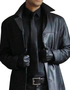 Plus Size Autumn Winter Long Faux Leather Jacket Men Collar Long Sleeve Single Breasted Leather Jacket Windbreaker Outerwear