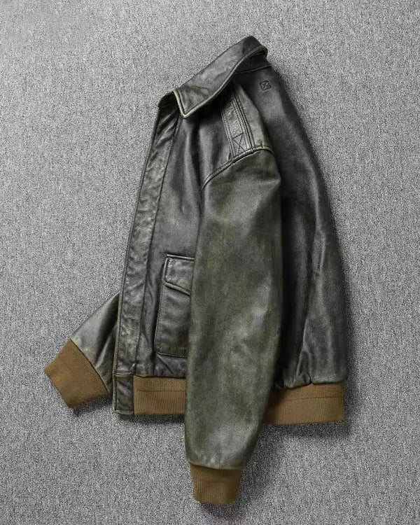 Top Layer Cowhide Leather Jacket A2 Air Force Flight Suit Men's Retro Old Leather Jacket Slim Fit Short Lapel Jacket