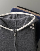 Men's 100% Merino Wool Two-piece Sets Hooded Collar Zipper Cardigan and Straight-leg Pant Autumn Winter Thickened Knit Clothing