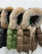 Hooded White Goose Down Coat Women Loose Female Thick Reality Fur Jacket New Autumn Fox Fur Winter Warm Natural Puffer Jacket