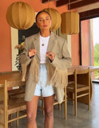 Effortless Loose Blazer Fringe Designers Vintage Fashion Loose Ladies Outerwear Casual Laid‑back Women Autumn Street Outfit