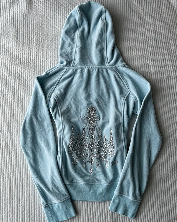 Zipper Hoodie Printed Jacket Casual Sports Long Sleeved Street Style Spicy Girl Sweet Girl Fashionable Retro Y2K