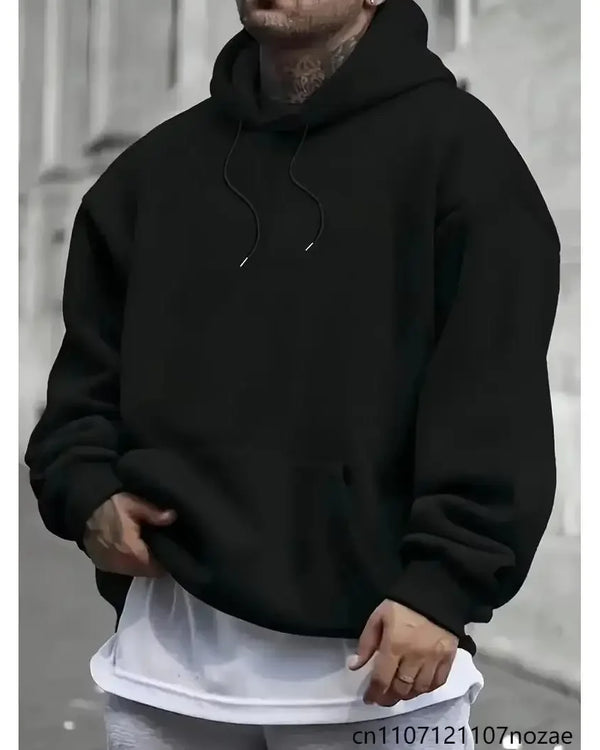 Men Oversized Hoodie Drop Shoulder Loose Fit Sweatshirt With Kangaroo Pocket Solid Color Pullover Long Sleeve Streetwear Casual