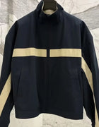 New Color Block Striped Khaki Zipper Stand Collar Short Trench Coat Women's Windbreaker Jacket